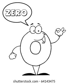 Outlined Friendly Number 0 Zero Guy With Speech Bubble