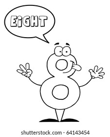 Outlined Friendly Number 8 Eight Guy With Speech Bubble