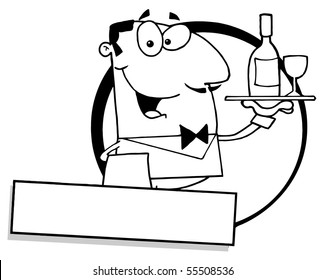 Outlined Friendly Waiter Serving Wine