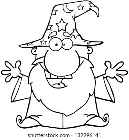 Outlined Friendly Wizard With Open Arms