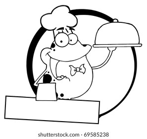 Outlined Frog Chef Serving Food In A Sliver Platter Logo Banner