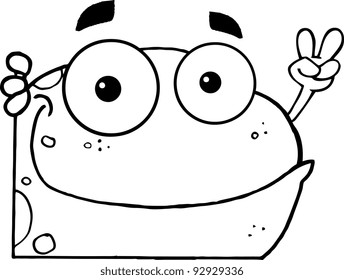 Outlined Frog Gesturing The Peace Sign With His Hand.Vector Illustration
