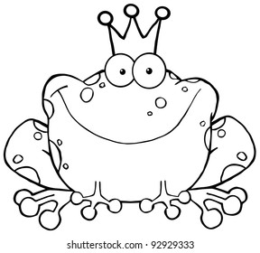 Outlined Frog Prince Cartoon Character