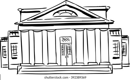 Outlined front view on single building with classical architecture design