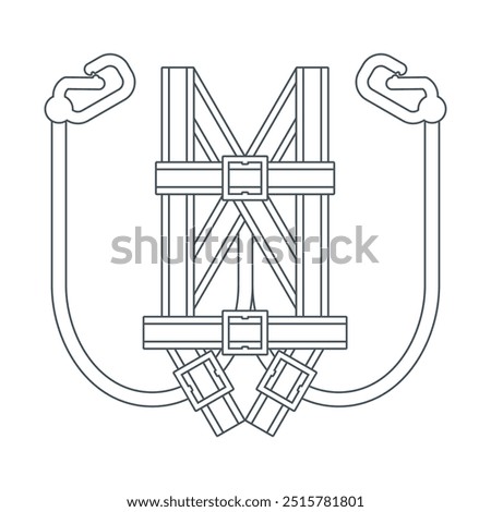 Outlined full body harness for personal protective equipment for working at height safety standard. Icon, symbol, and vector illustration.