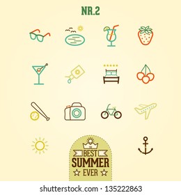 Outlined Funny and Cool Summer Icon Vintage Set Collection