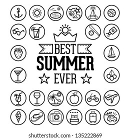 Outlined Funny and Cool Summer Icon Vintage Set Collection