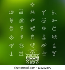 Outlined Funny and Cool Summer Icon Vintage Set Collection