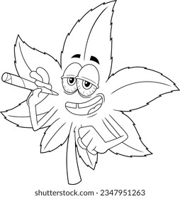Dargestellt Funny Marijuana Leaf Cartoon-Charakter Rauchen Sie ein Joint. handgezeichnete Vektorgrafik einzeln auf transparentem Hintergrund