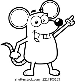 Outlined Funny Mouse Cartoon Character Pointing. Vector Hand Drawn Illustration Isolated On Transparent Background