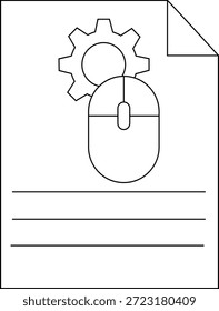 Outlined gear mouse and page icon lines below on a white background