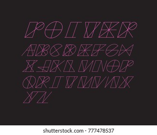 Outlined geometrical italic font set