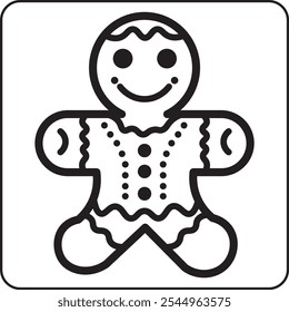 Outlined gingerbread man, a sweet and simple design element.
