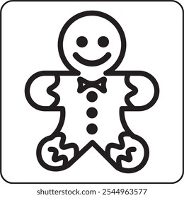 Outlined gingerbread man, a sweet and simple design element.