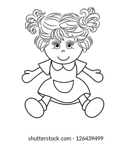 Outlined girl doll toy vector illustration on white background