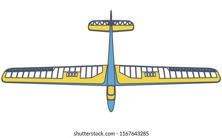 Outlined glider, beautiful subtle airplane model. Balsa wood wings, hobby model, ground plan. Master vector illustration