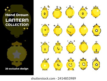 Umrissvorlage für die Goldene Laterne Kollektion. Set von Vintage Hanging Lampen mit Star, Moon Vector Illustration für arabische traditionelle Ramadan Festival. Design-Element von Ramadan Grußvorlage