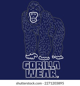GORILLA ESBOZADA DE TRES COLORES EN UN FONDO OSCURO AZUL