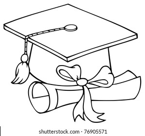 Outlined Graduate Cap With Diploma