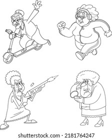 Caracteres de caricatura de la abuela esbozados. Conjunto De Colección De Vectores Aislados En Fondo Blanco
