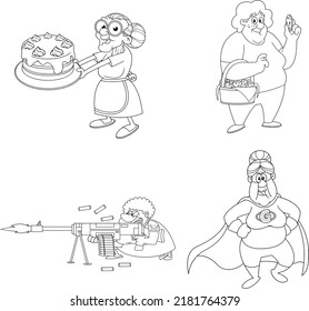 Dargestellt Oma Cartoon Figuren. Vektorgrafik-Sammlung einzeln auf weißem Hintergrund
