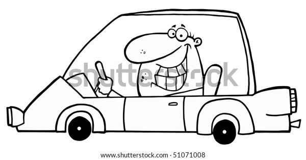 Outlined Grinning Man Driving\
A Car