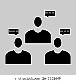 Ícone de discussão em grupo com estrutura de tópicos.