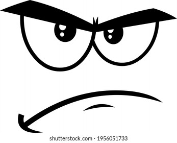 Outlined Grumpy Cartoon Funny Face Expression With Frown Eyebrows And Curved Mouth  Vector Illustration Isolated On White Background