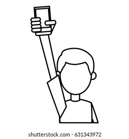 outlined guy hand holding smartphone