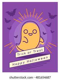 Outlined Halloween Elements : Card template : Vector Illustration