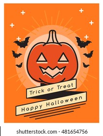 Outlined Halloween Elements : Card template : Vector Illustration