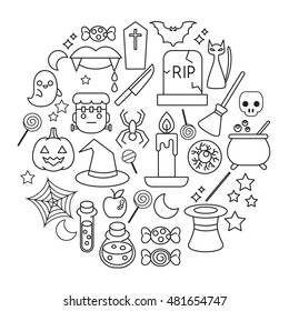 Outlined Halloween Elements : Vector Illustration