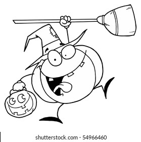 Outlined Halloween Witch Pumpkin