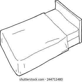 Outlined hand drawn cartoon bed with headboard