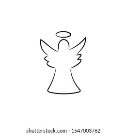 Outlined, hand drawn, doodle Christmas angel vector stock icon isolated on white background.