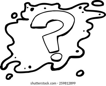 Outlined hand drawn question mark cartoon over white