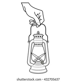 outlined hand holding haricot lantern  vector drawing