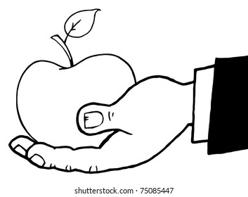 Outlined Hand Holding A Red Apple