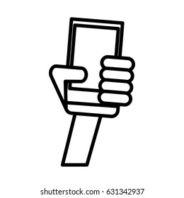 outlined hand holding smartphone technology