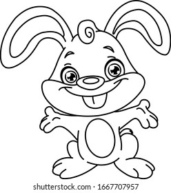 Outlined happy bunny. Vector line art illustration coloring page.