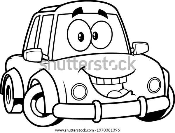 Outlined Happy Car\
Cartoon Character. Vector Hand Drawn Illustration Isolated On\
Transparent\
Background
