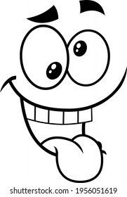 Outlined Happy Cartoon Funny Face With Smiling Expression. Vector Illustration Isolated On White Background