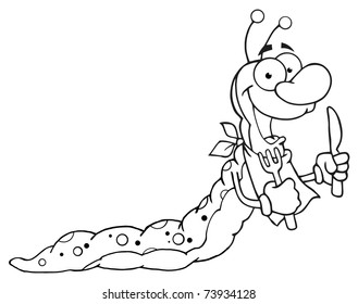 Outlined Happy Caterpillar Mascot Cartoon Character