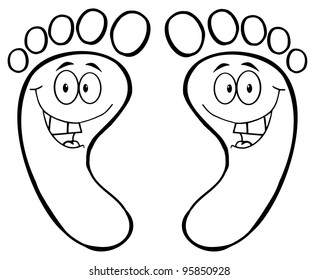 Outlined Happy Foot Print Cartoon Character