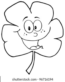 Outlined Happy Green Clover Cartoon Character. Jpeg version also available in gallery.