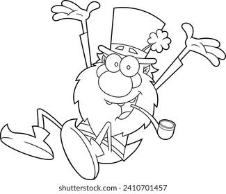 Esbozo del personaje de la caricatura de Happy Leprechaun Jumping. Ilustración dibujada a mano vectorial aislada en fondo transparente