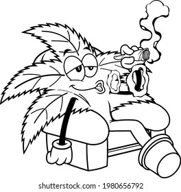 Esbozo Feliz Caricatura De Marihuana Fumando Un Conjunto. Ilustración dibujada a mano vectorial aislada en fondo transparente
