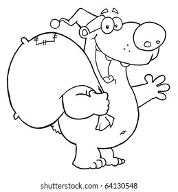 Outlined Happy Santa Bear Waving A Greeting