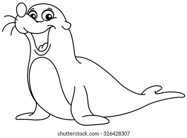 Outlined happy seal. Vector illustration coloring page.