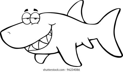 Outlined Happy Shark Cartoon Character Vector Stock Vector (Royalty ...